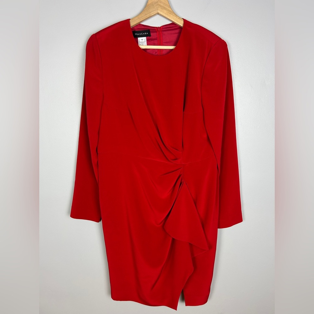 FRASCARA Red Knee Length Ruffle Dress Size 12 Mother of the Bride Party Cocktail